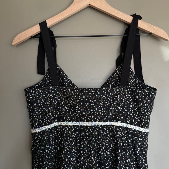 LA LIGNE Kate Floral Midi Sundress In Black Floral Size Small Tie Shoulder Chic - Picture 10 of 13
